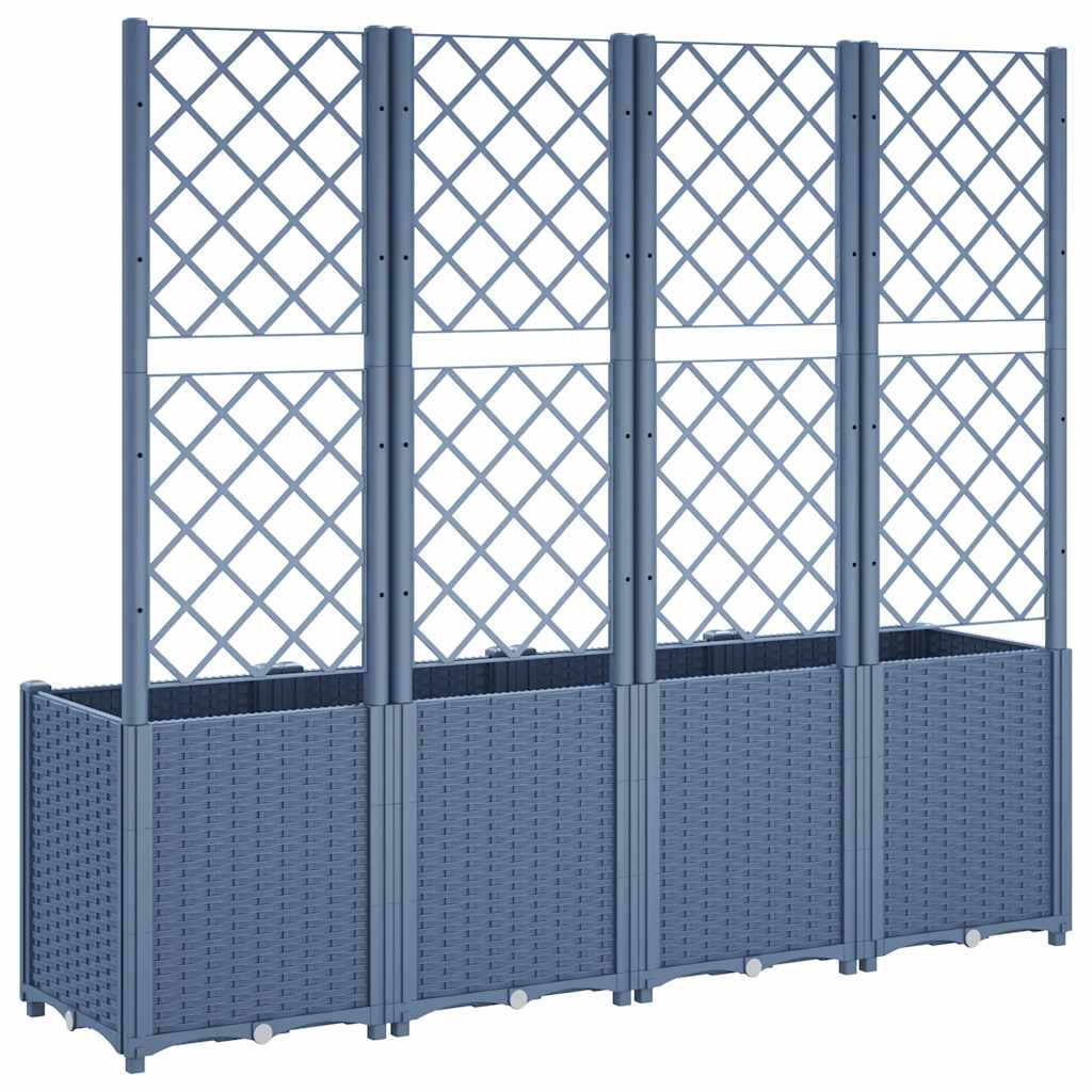 Vaso/floreira de jardim c/ treliça 160x40x140 cm PP cinzento azul