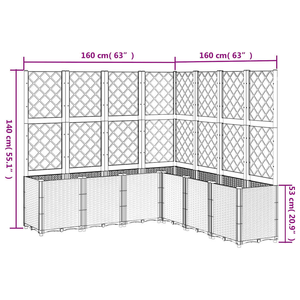 Vaso/floreira de jardim c/ treliça 160x160x140 cm PP cinzento azul