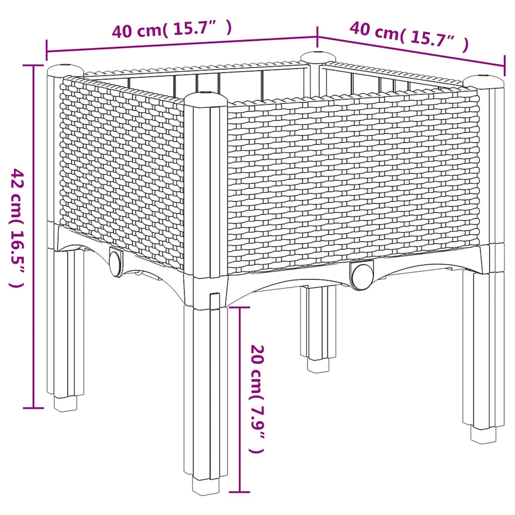 Vaso/floreira de jardim c/ pernas 40x40x42 cm PP cinzento azul