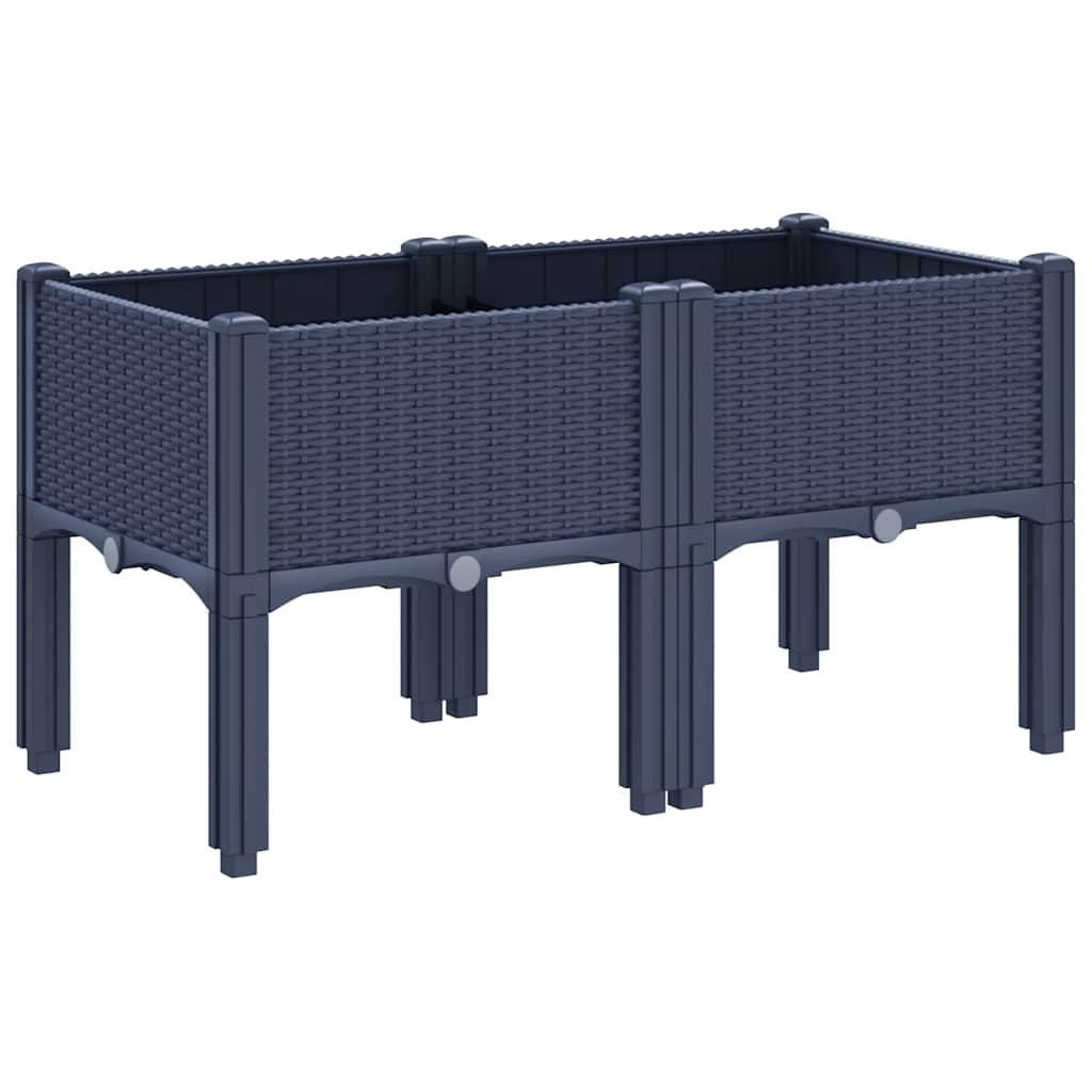 Vaso/floreira de jardim c/ pernas 80x40x42 cm PP cinzento azul