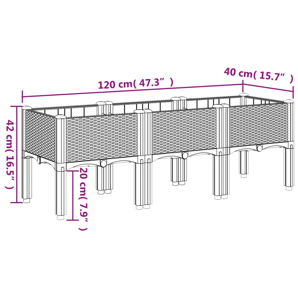 Vaso/floreira de jardim c/ pernas 120x40x42 cm PP branco