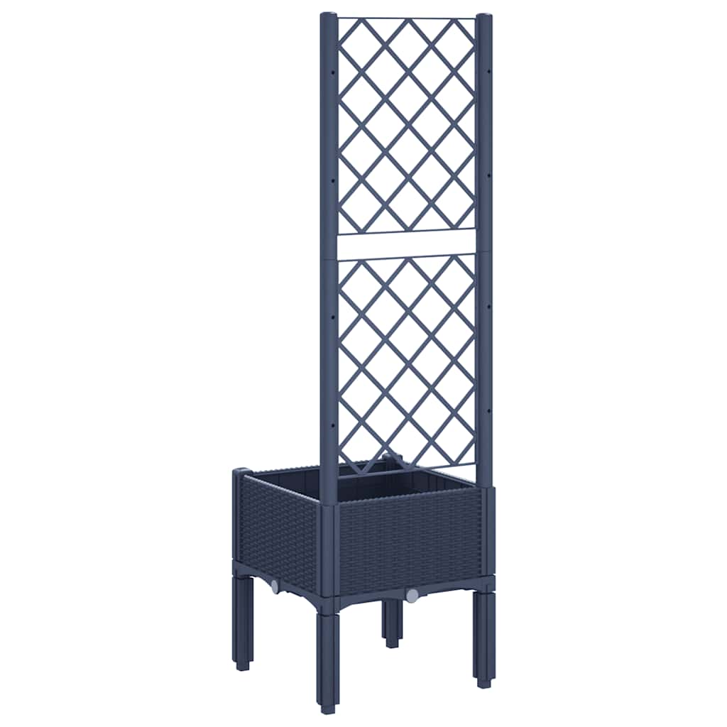 Vaso/floreira de jardim c/ treliça 40x40x142 cm PP cinzento azul