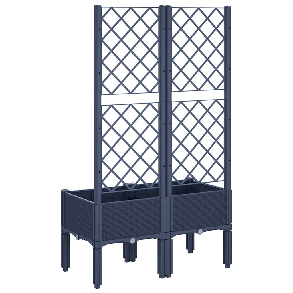 Vaso/floreira de jardim c/ treliça 80x40x142 cm PP cinzento azul