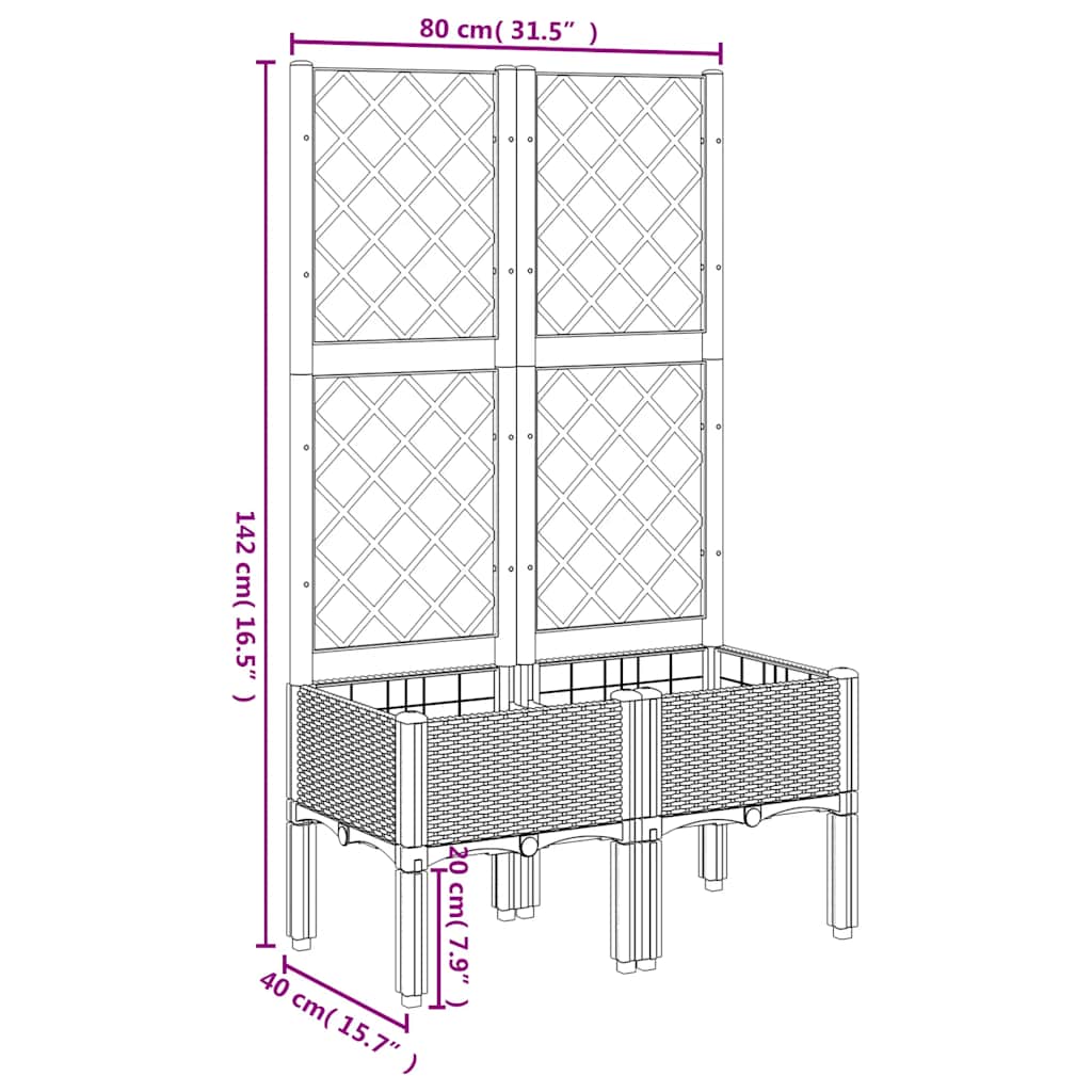 Vaso/floreira de jardim c/ treliça 80x40x142 cm PP cinzento azul