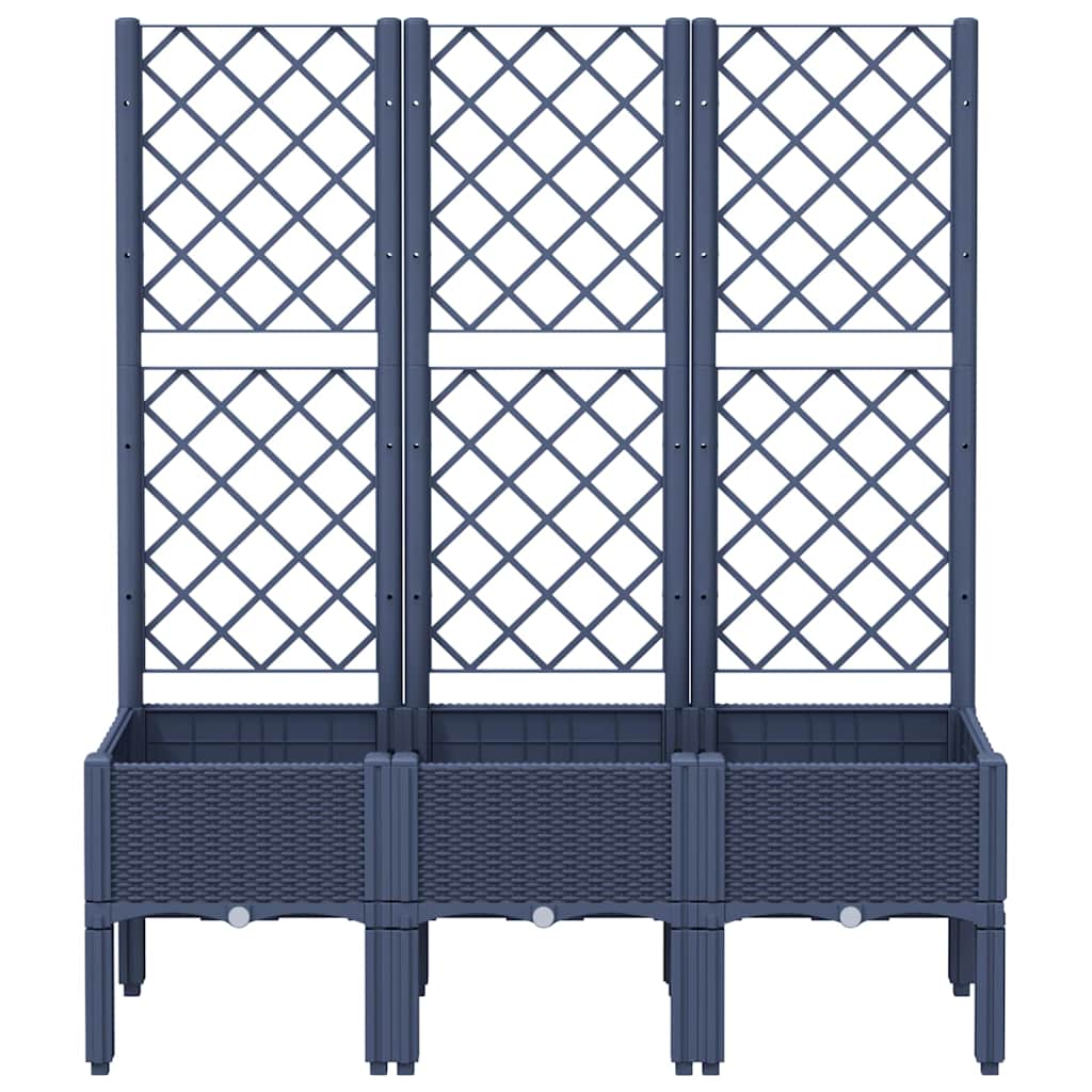 Vaso/floreira de jardim c/ treliça 120x40x142 cm PP cinzento azul