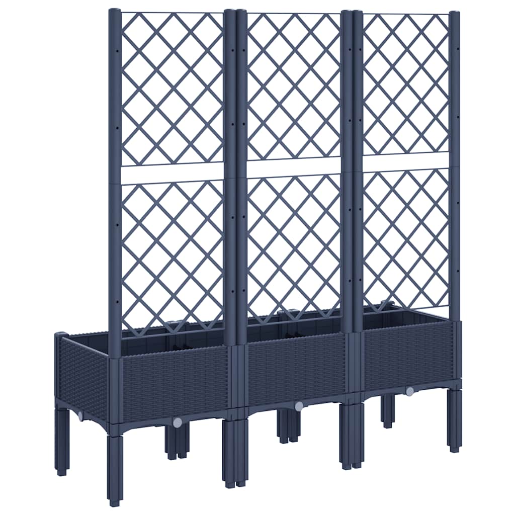 Vaso/floreira de jardim c/ treliça 120x40x142 cm PP cinzento azul