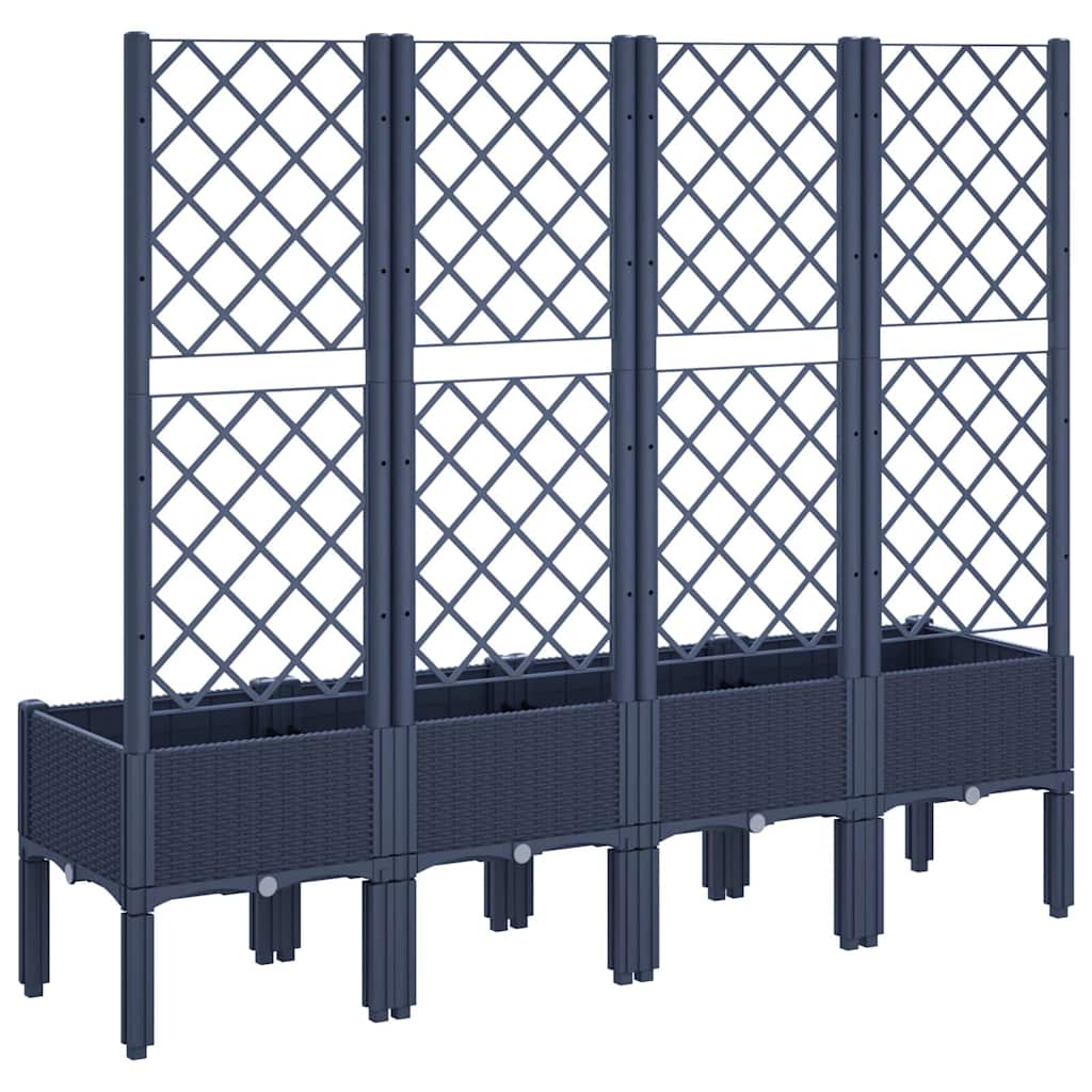 Vaso/floreira de jardim c/ treliça 160x40x142 cm PP cinzento azul