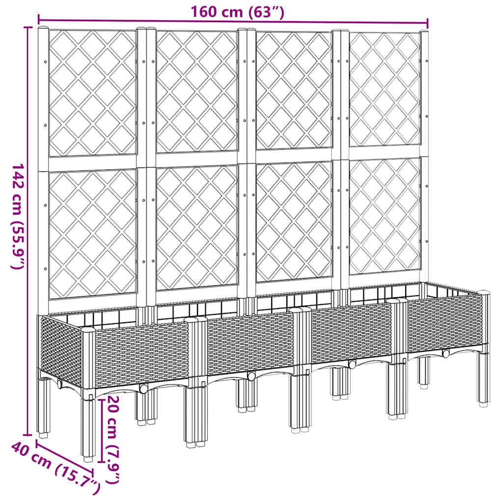 Vaso/floreira de jardim c/ treliça 160x40x142 cm PP branco