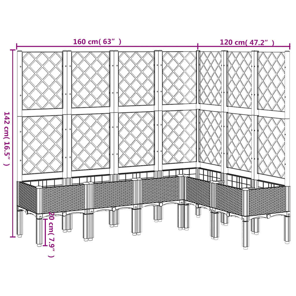 Vaso/floreira de jardim c/ treliça 160x120x142 cm PP cinzento azul