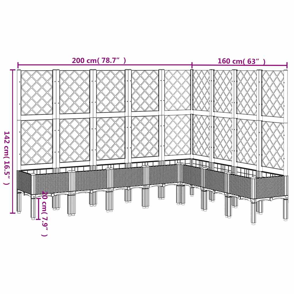 Vaso/floreira de jardim c/ treliça 200x160x142 cm PP cinzento azul