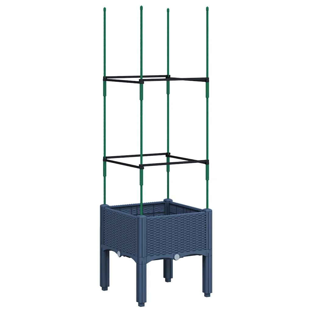Vaso/floreira de jardim c/ treliça 40x40x142,5 cm PP cinzento azul