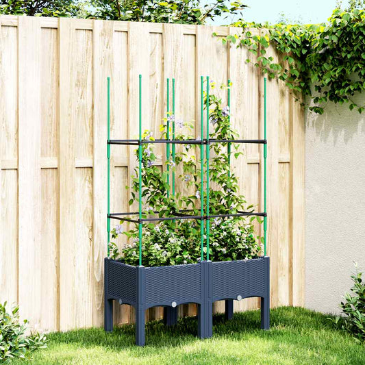 Vaso/floreira de jardim c/ treliça 80x40x142,5 cm PP cinzento azul