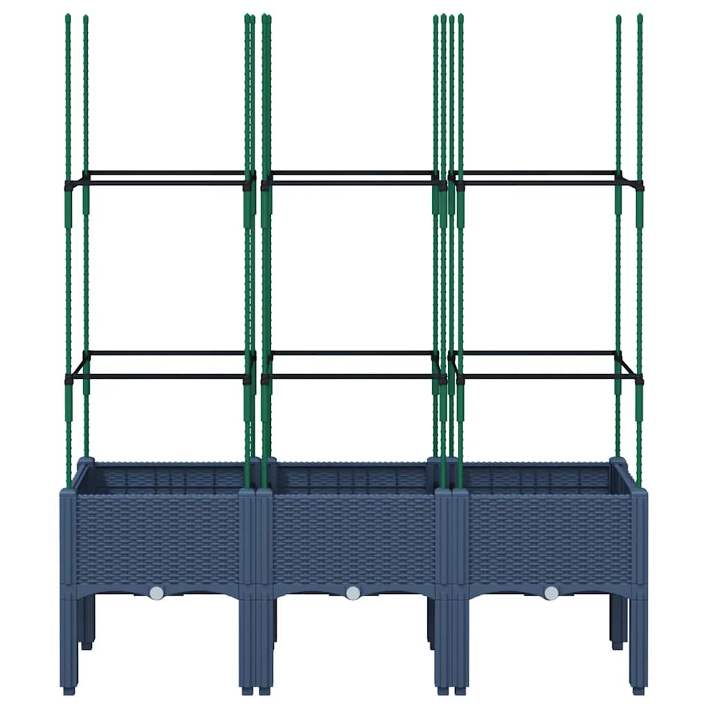 Vaso/floreira de jardim c/ treliça 120x40x142,5 cm PP cinzento azul