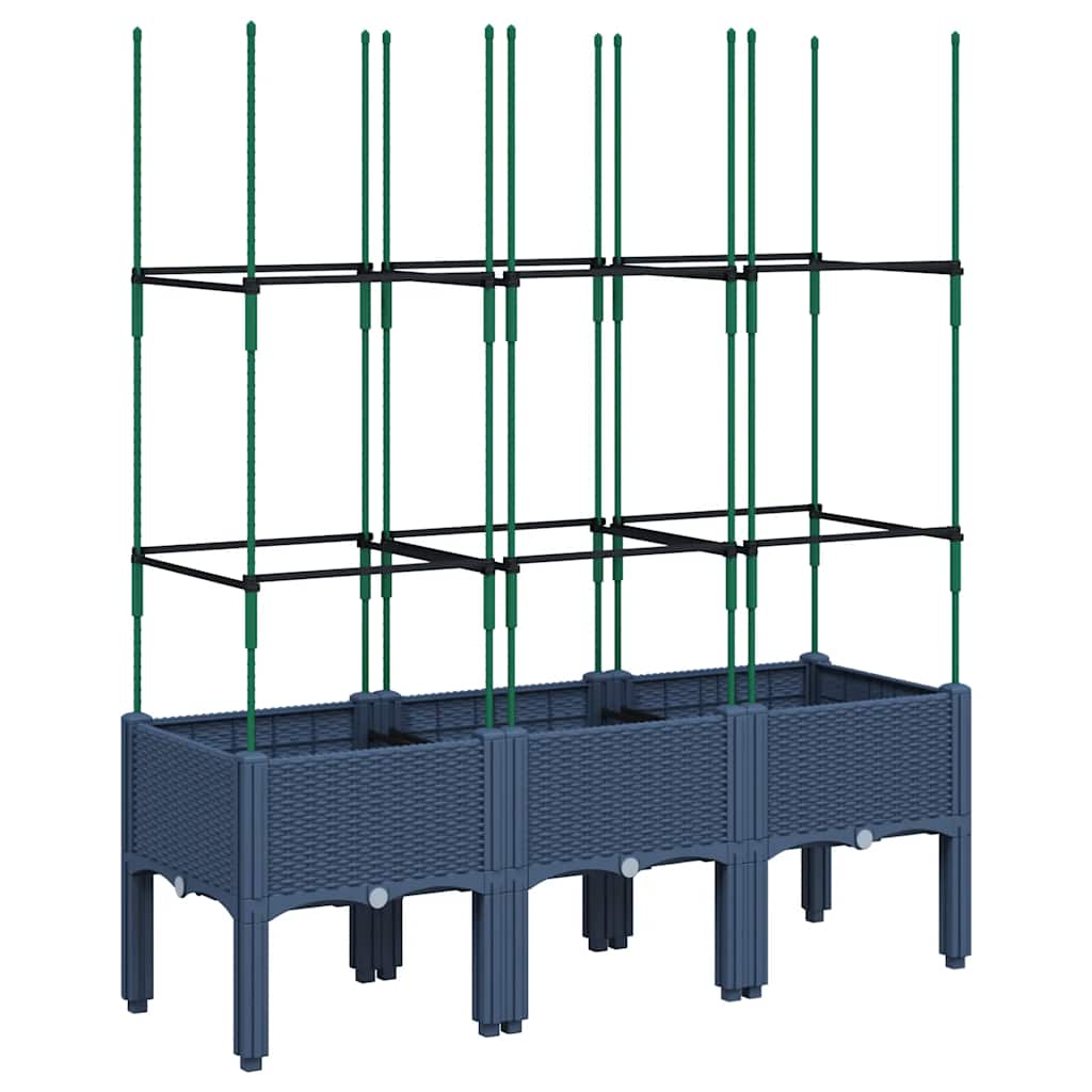 Vaso/floreira de jardim c/ treliça 120x40x142,5 cm PP cinzento azul