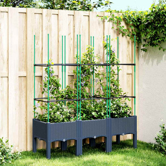 Vaso/floreira de jardim c/ treliça 120x40x142,5 cm PP cinzento azul