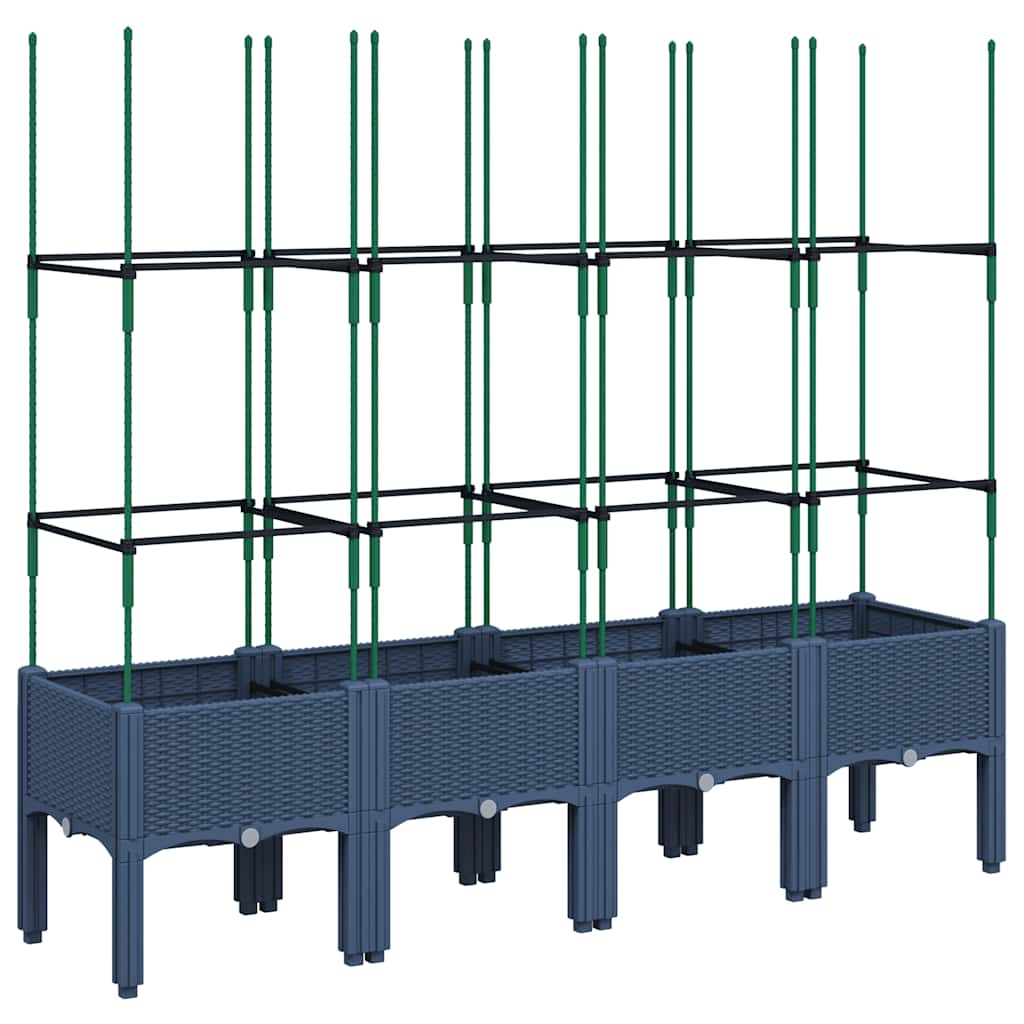 Vaso/floreira de jardim c/ treliça 160x40x142,5 cm PP cinzento azul