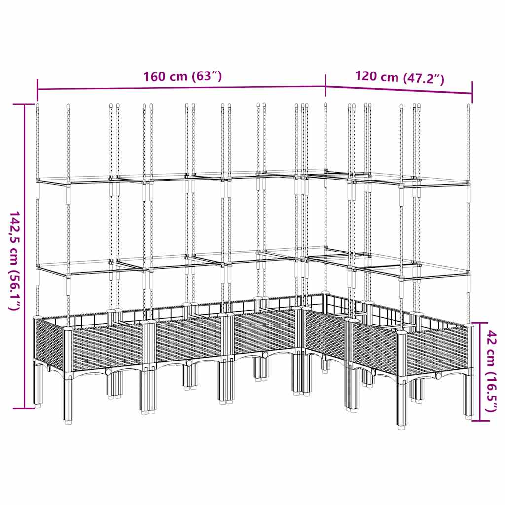 Vaso/floreira jardim c/ treliça 160x120x142,5 cm PP cinza-claro