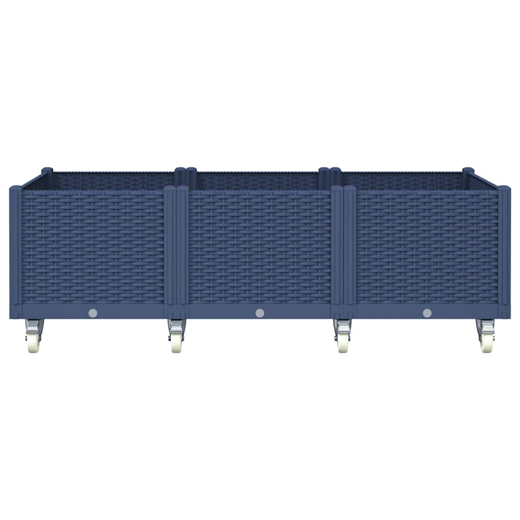 Vaso/floreira de jardim com rodas 150x80x54 cm PP cinzento azul