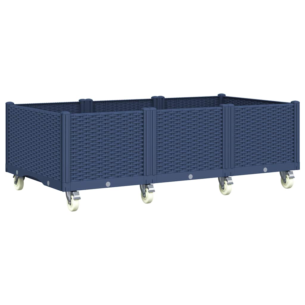 Vaso/floreira de jardim com rodas 150x80x54 cm PP cinzento azul