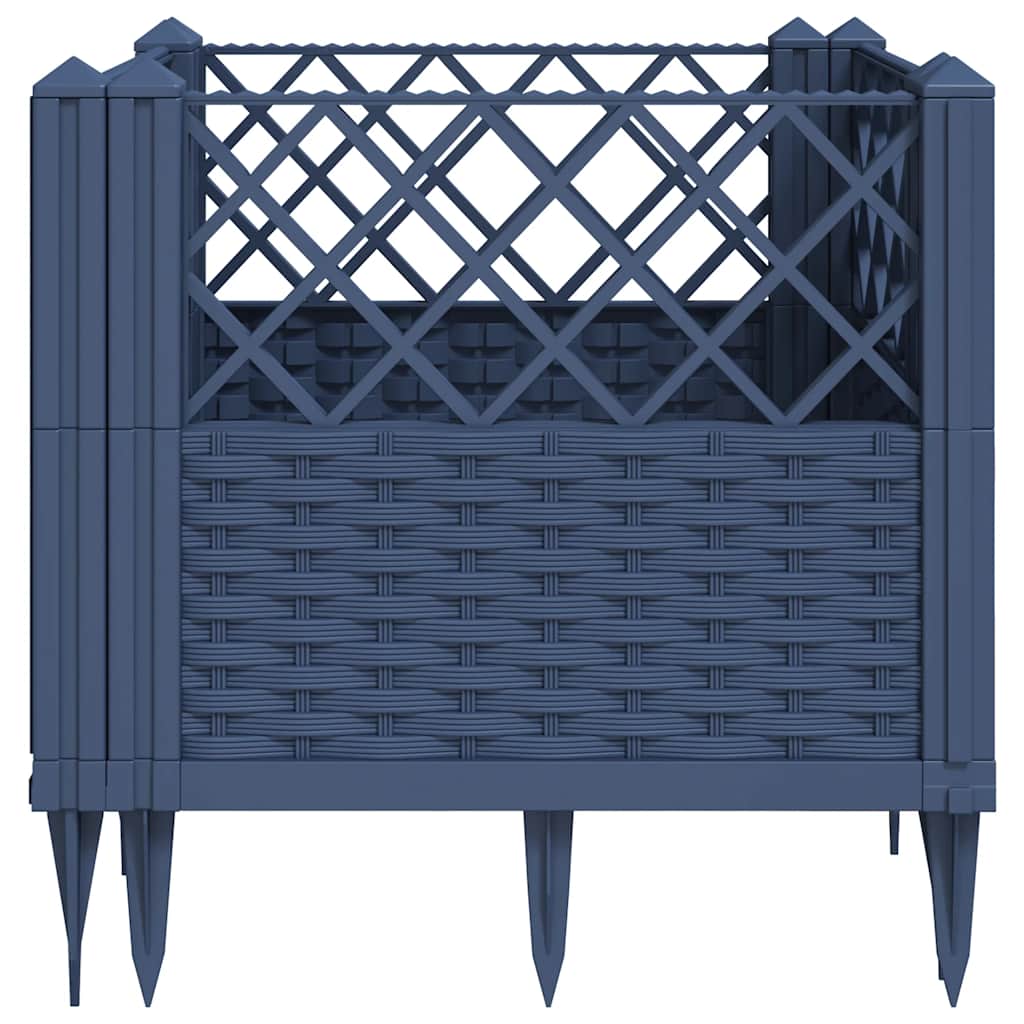 Vaso/floreira de jardim c/ estacas 43,5x43,5x43,5cm PP cinzento azul