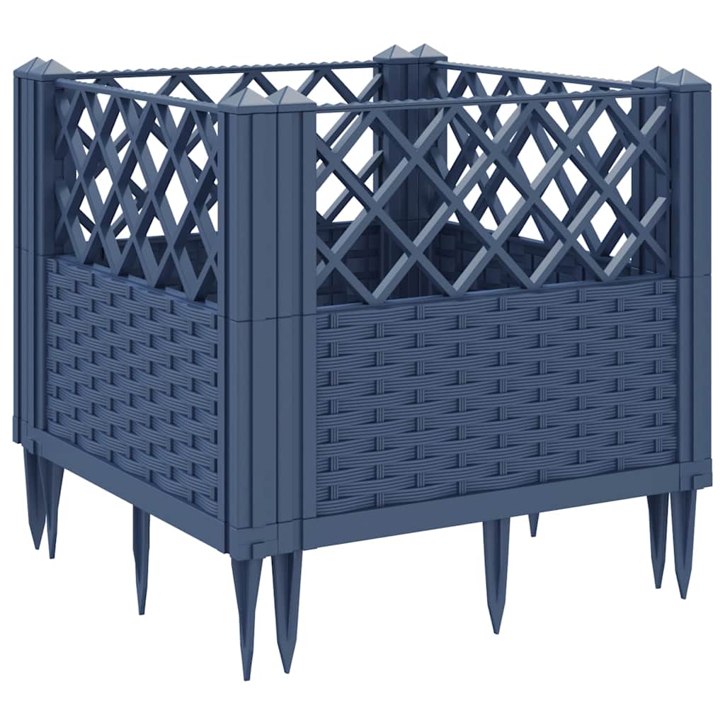 Vaso/floreira de jardim c/ estacas 43,5x43,5x43,5cm PP cinzento azul