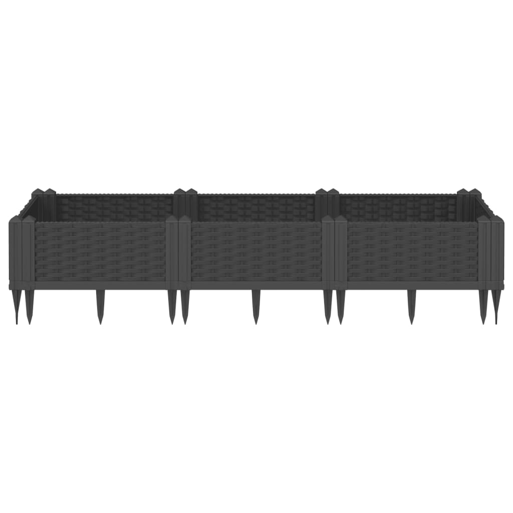 Vaso/floreira de jardim c/ estacas 125x40x28,5 cm PP preto