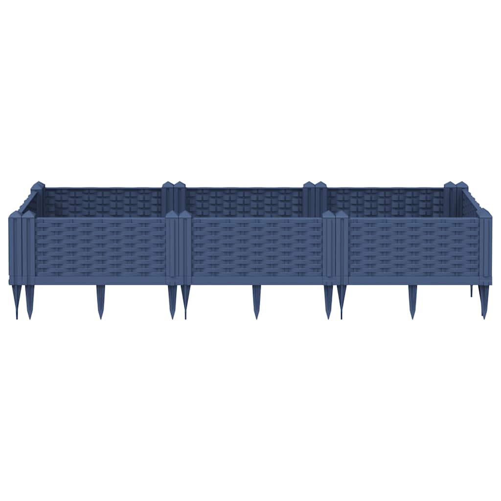 Vaso/floreira de jardim c/ estacas 125x40x28,5 cm PP cinzento azul