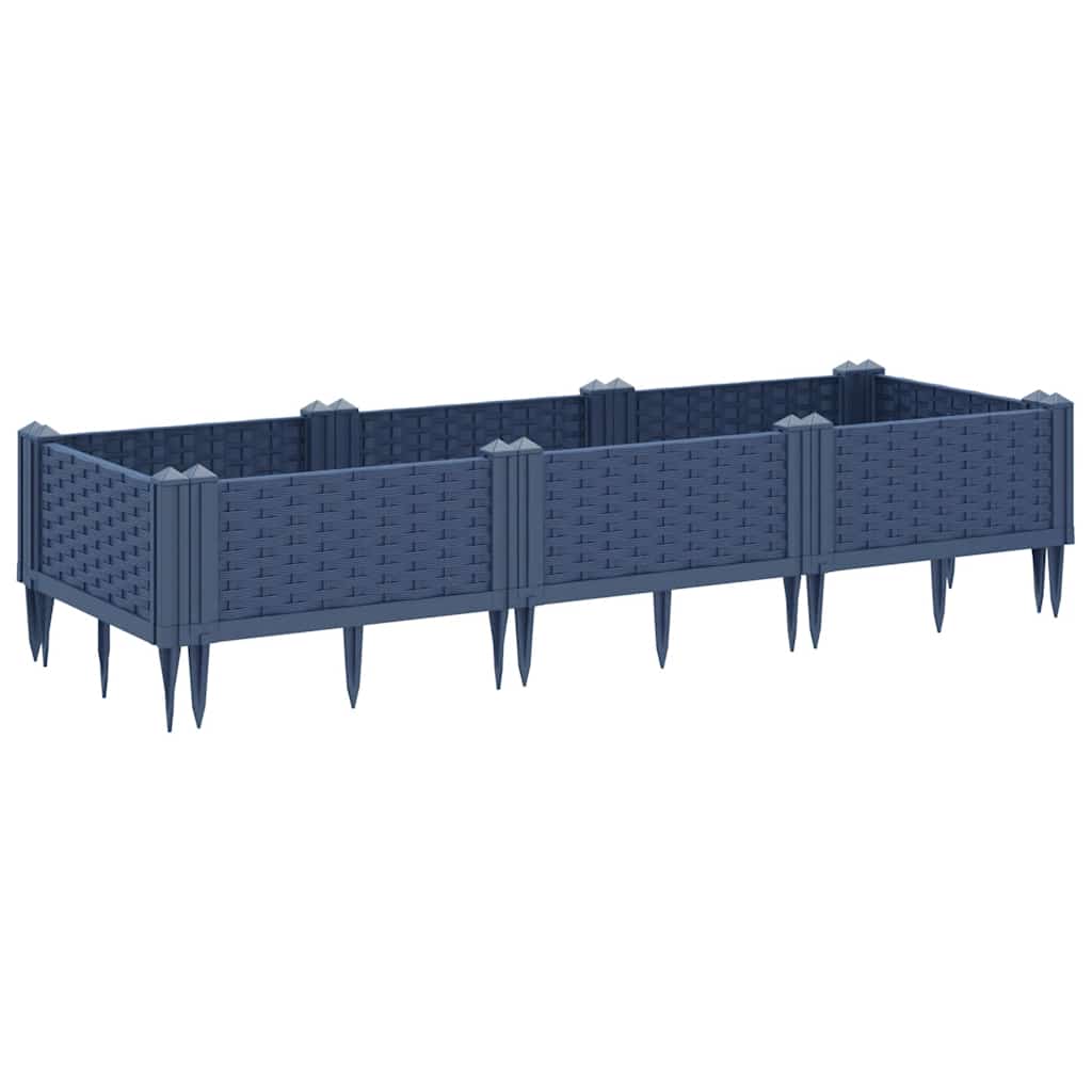 Vaso/floreira de jardim c/ estacas 125x40x28,5 cm PP cinzento azul
