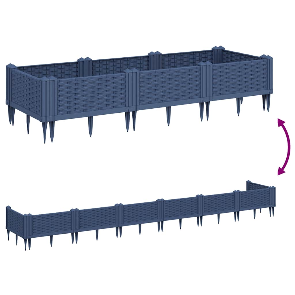 Vaso/floreira de jardim c/ estacas 125x40x28,5 cm PP cinzento azul