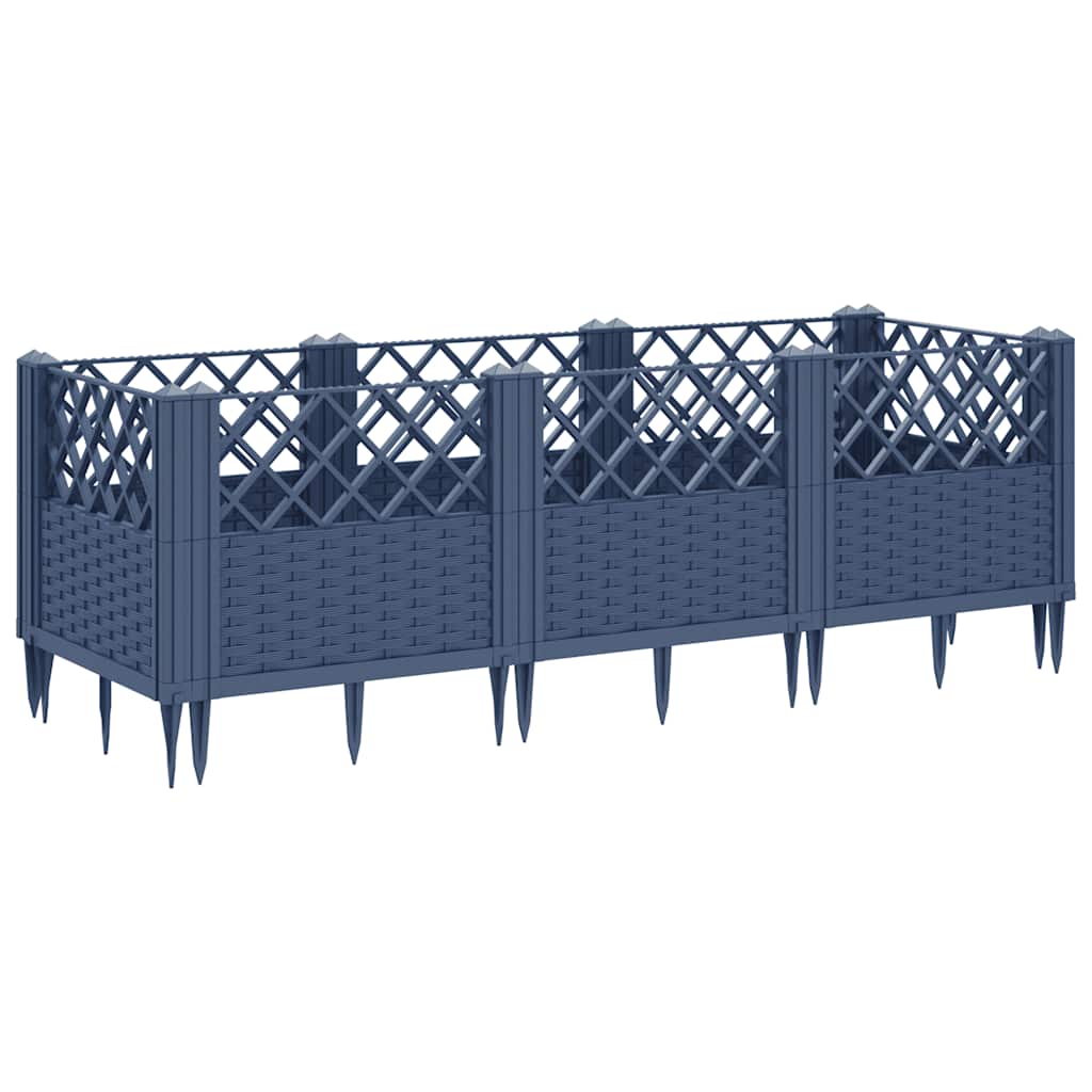 Vaso/floreira de jardim c/ estacas 123,5x43,5x43,5 cm PP cinzento azul