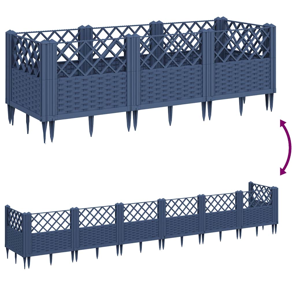 Vaso/floreira de jardim c/ estacas 123,5x43,5x43,5 cm PP cinzento azul