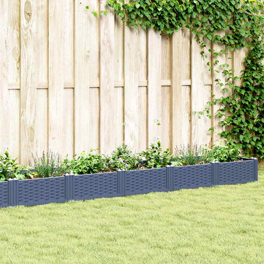 Vaso/floreira de jardim c/ estacas 362,5x42,5x28,5 cm PP cinzento azul