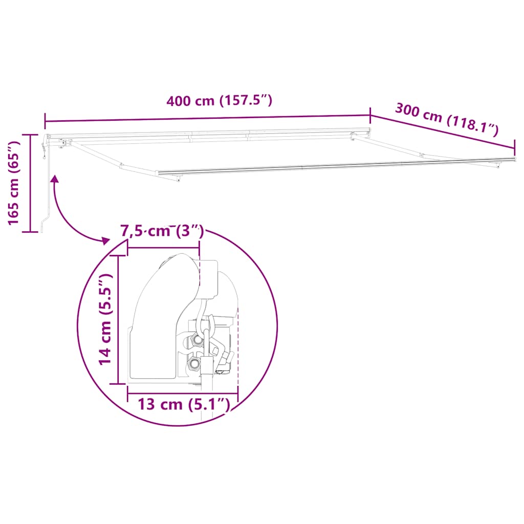 Toldo retrátil automático 400x300 cm antracite e branco