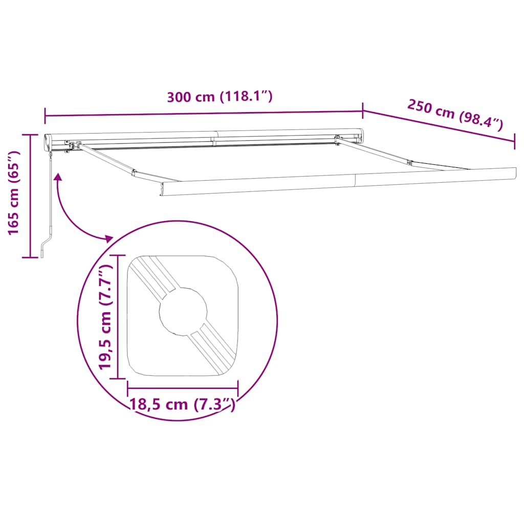 Toldo retrátil 3x2,5 m tecido e alumínio antracite e branco