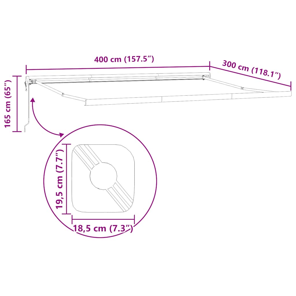 Toldo retrátil 4x3 m tecido e alumínio antracite e branco