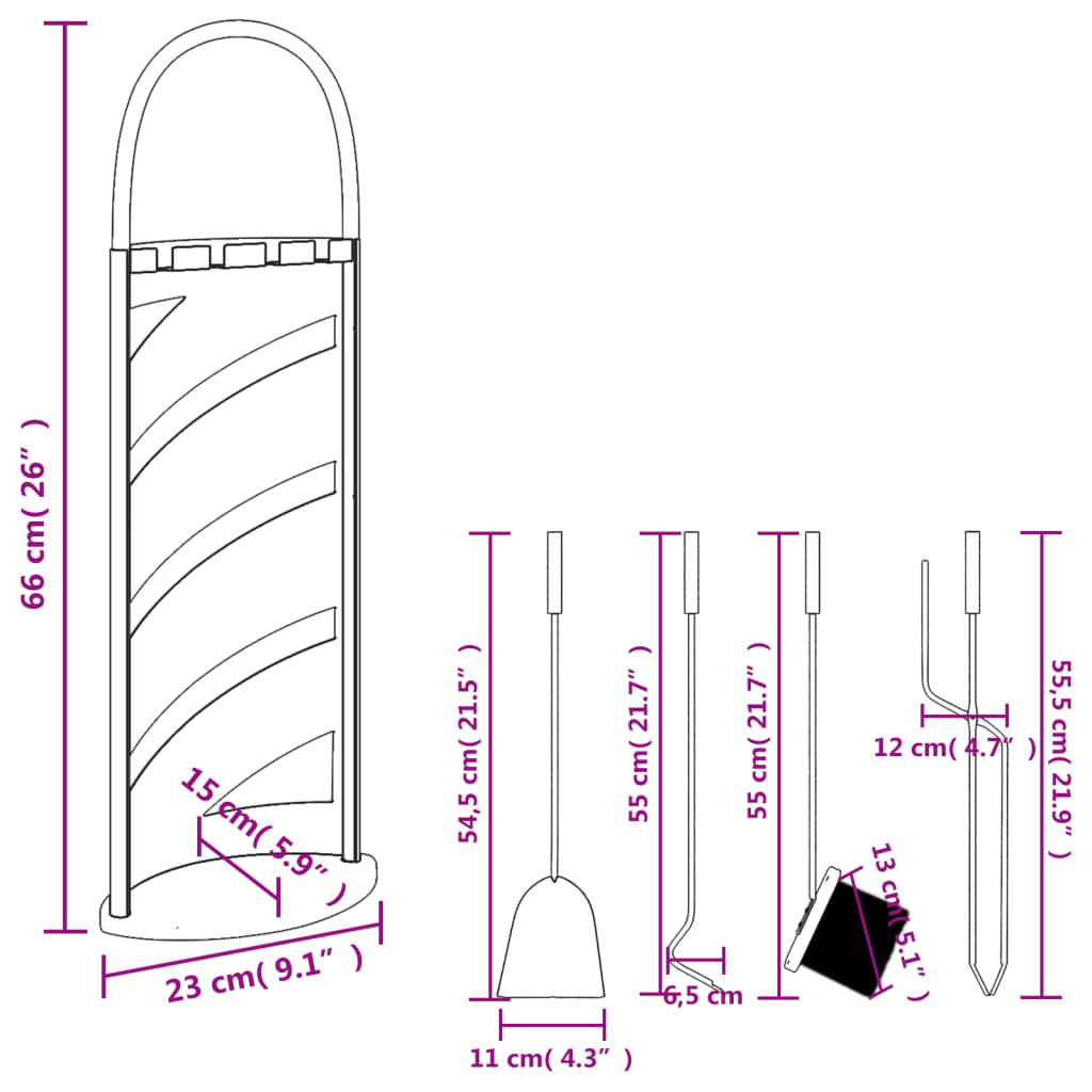 Conjunto de ferramentas para lareira de 5 peças 23x15x66 cm Aço