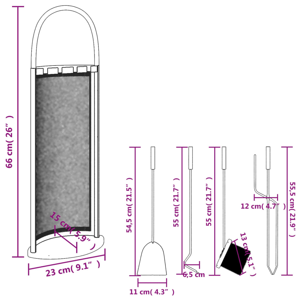 Conjunto de ferramentas para lareira de 5 peças 23x15x66 cm Aço
