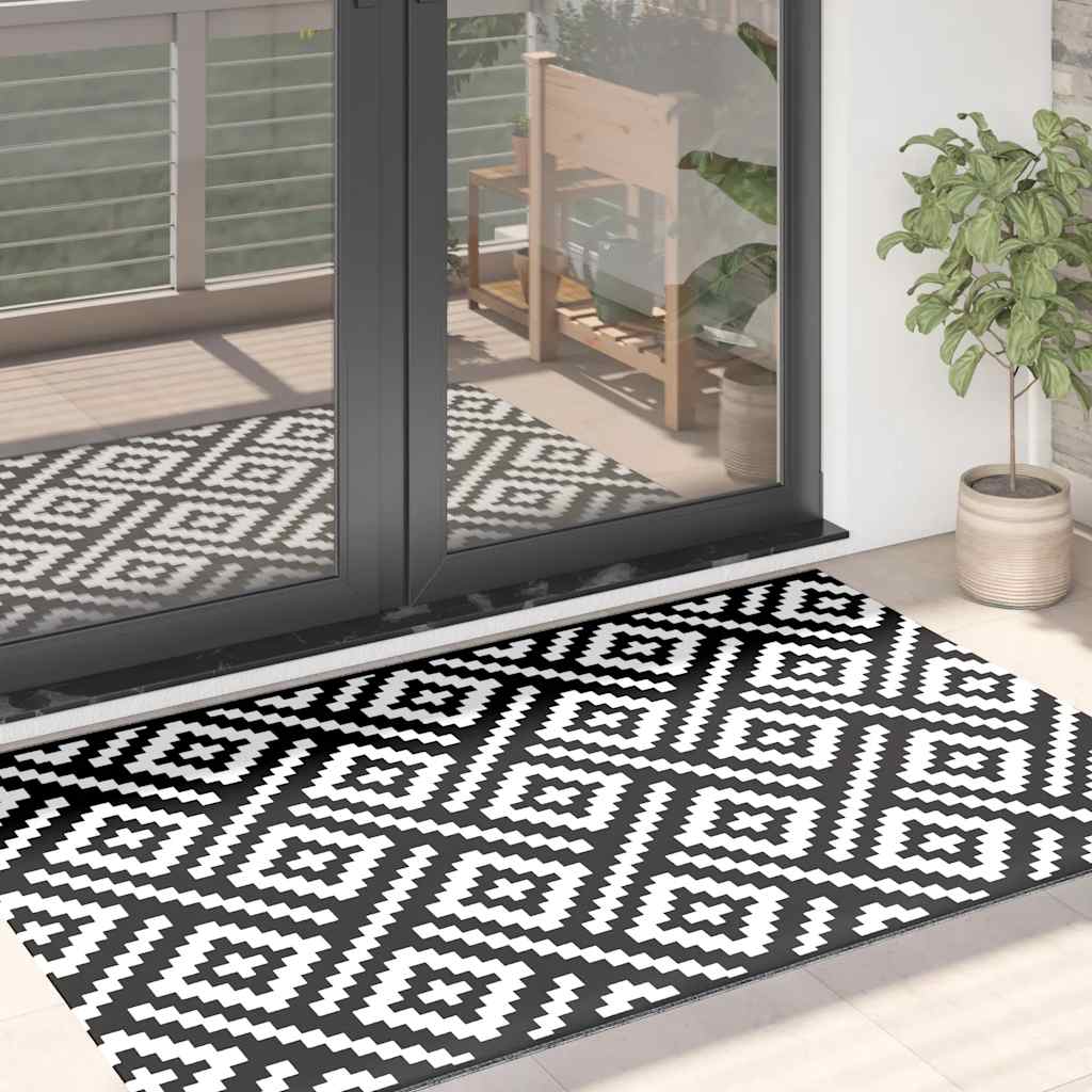 Tapete de exterior 120x180 cm ARAKIL PP branco e preto