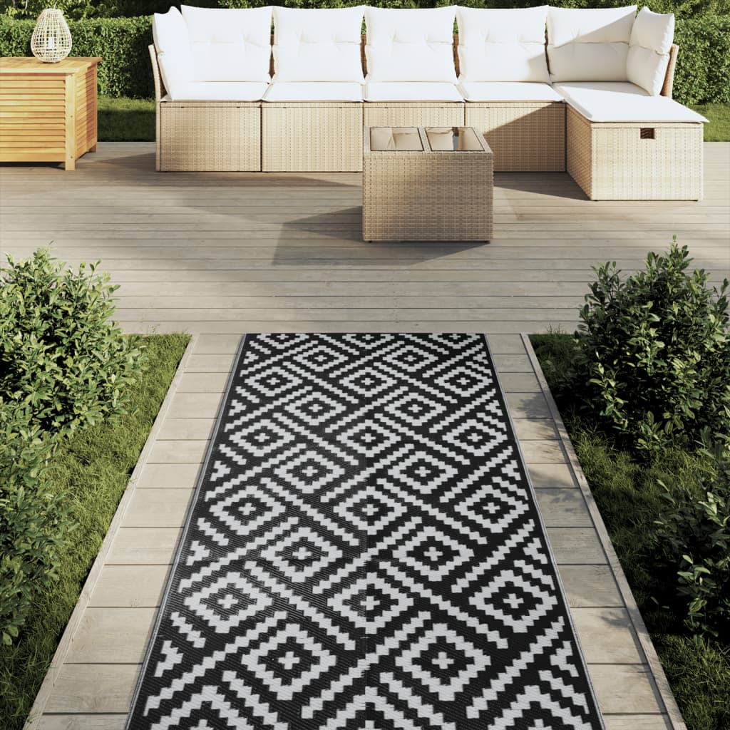 Tapete de exterior 80x250 cm ARAKIL PP Branco e Preto