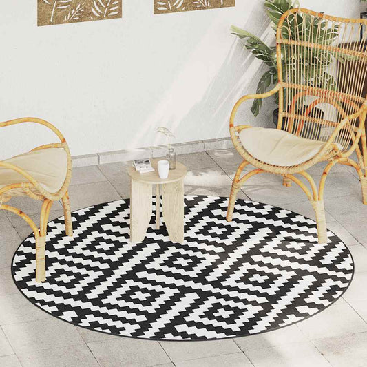 Tapete de exterior Ø200 cm ARAKIL PP branco e preto