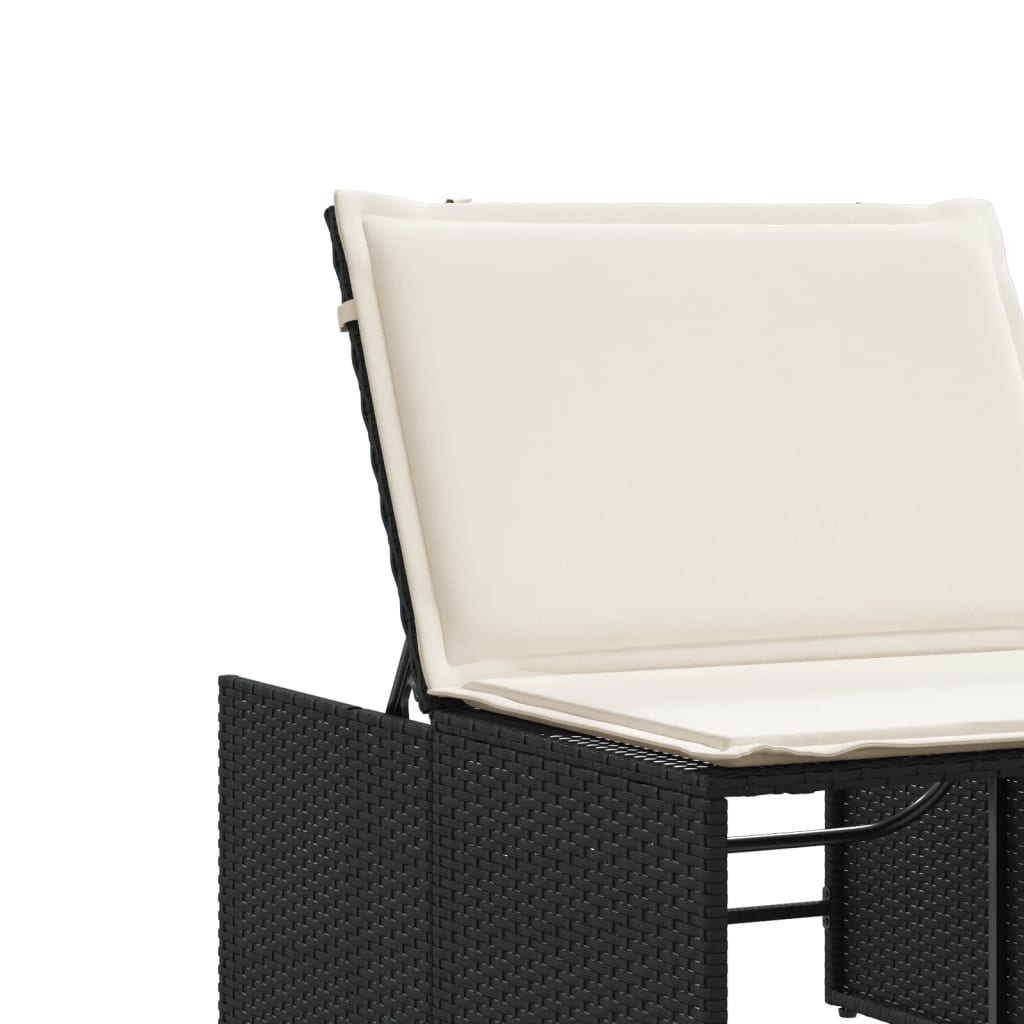 Espreguiçadeiras modulares com mesa 2 pcs vime PE preto