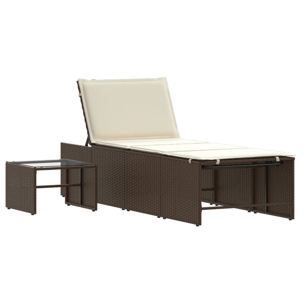 Espreguiçadeiras modulares com mesa 2 pcs vime PE castanho