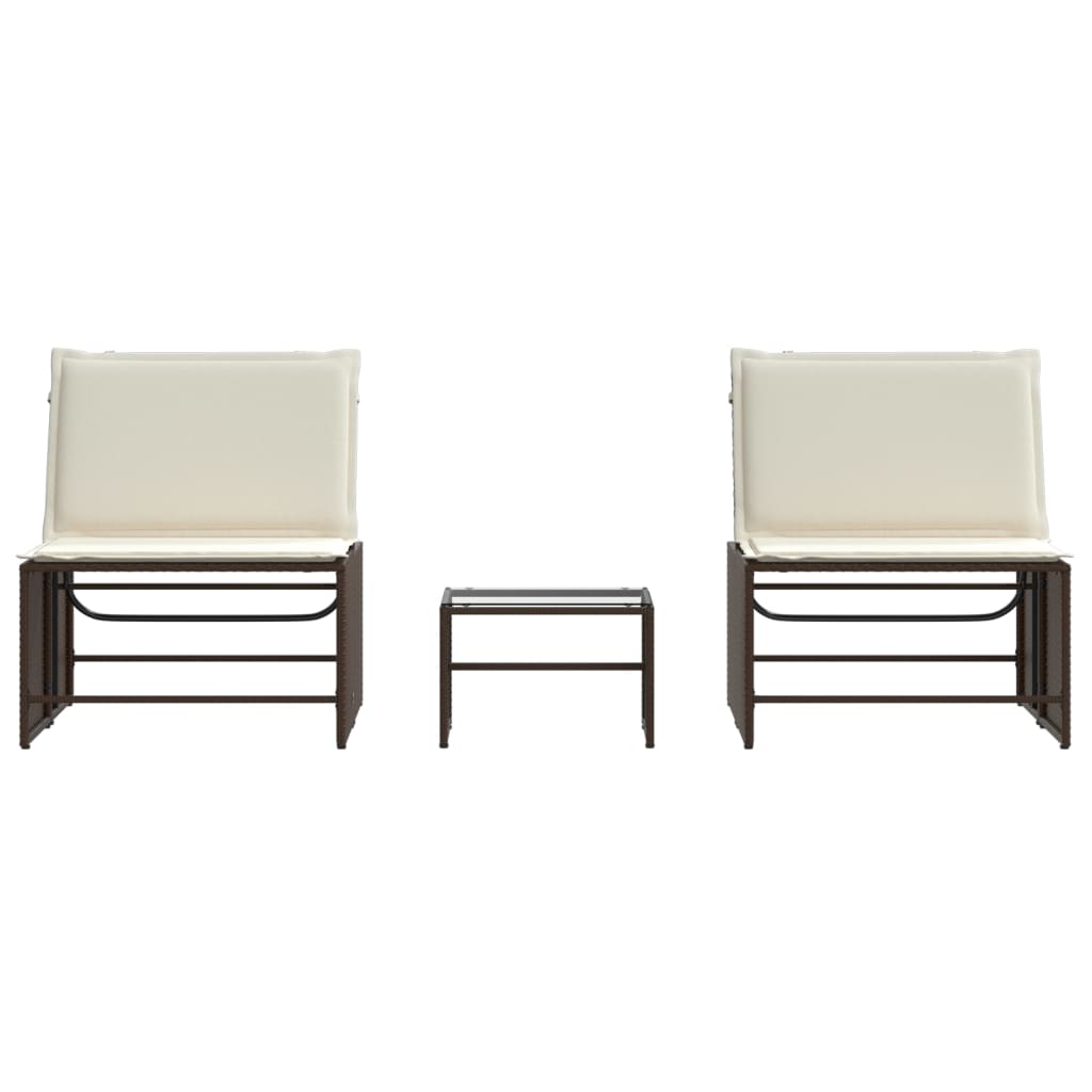 Espreguiçadeiras modulares com mesa 2 pcs vime PE castanho