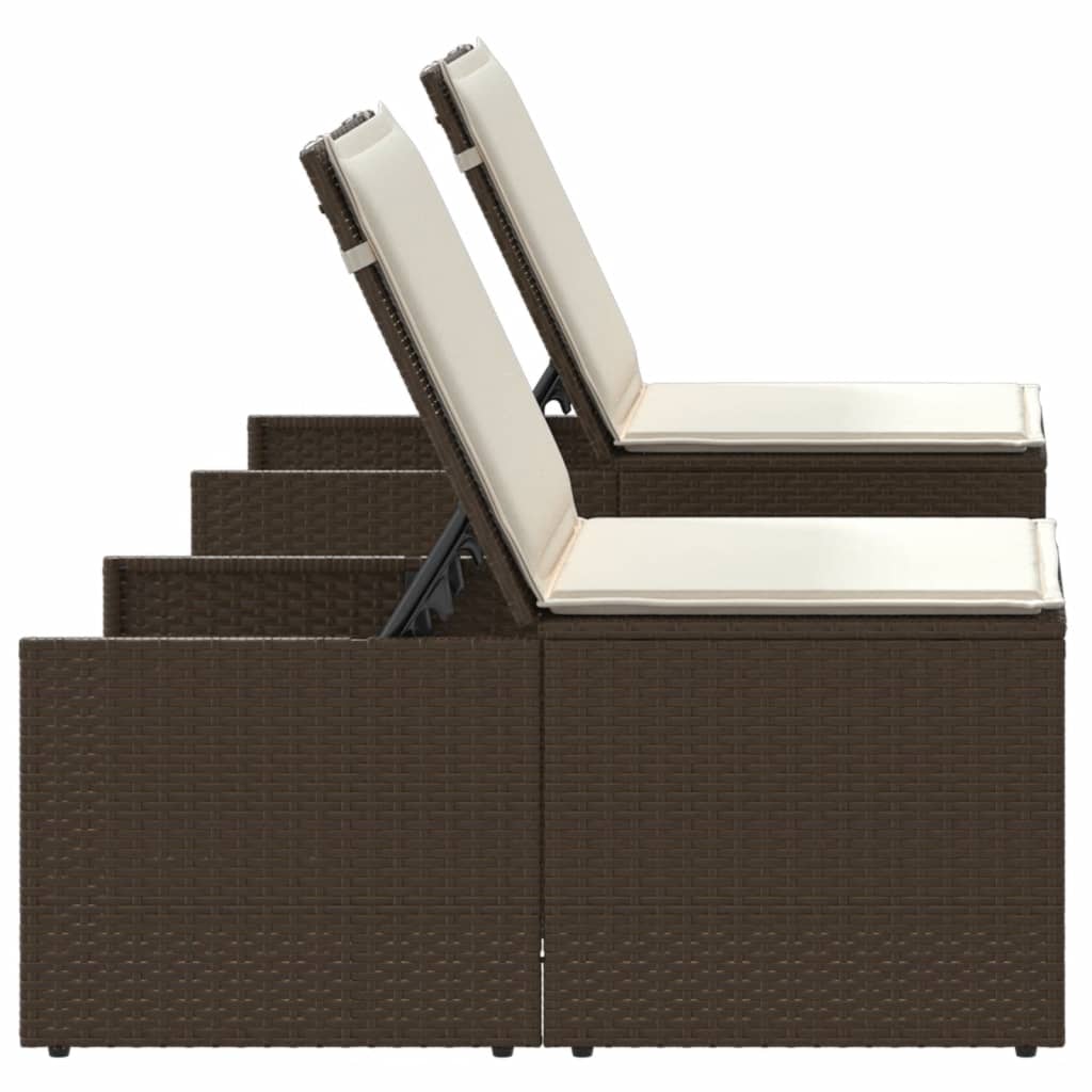 Espreguiçadeiras modulares com mesa 2 pcs vime PE castanho