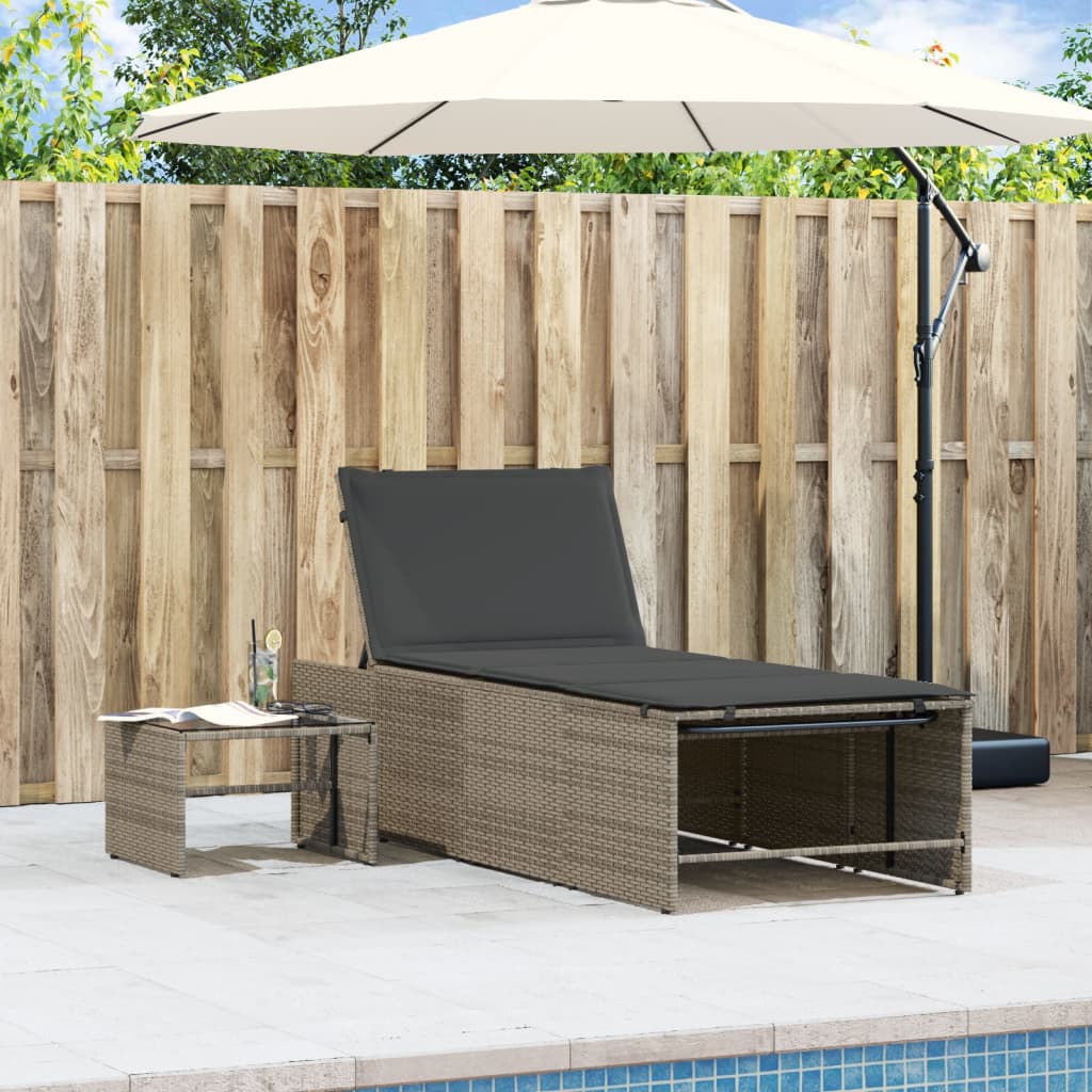 Espreguiçadeiras modulares com mesa 2 pcs vime PE cinzento