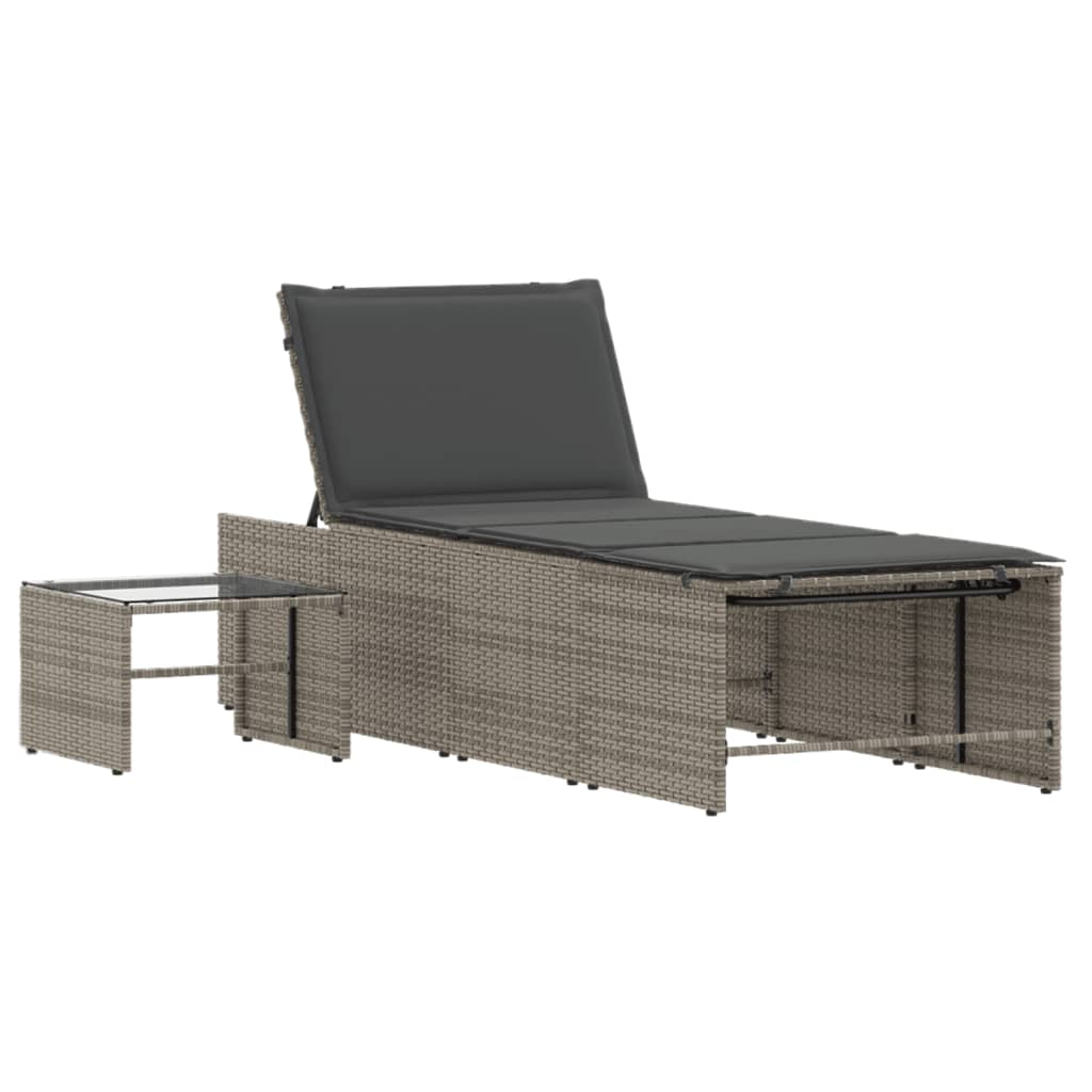 Espreguiçadeiras modulares com mesa 2 pcs vime PE cinzento