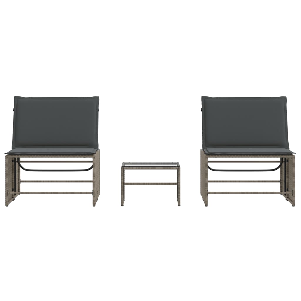 Espreguiçadeiras modulares com mesa 2 pcs vime PE cinzento
