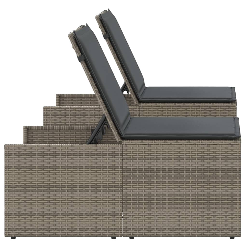 Espreguiçadeiras modulares com mesa 2 pcs vime PE cinzento