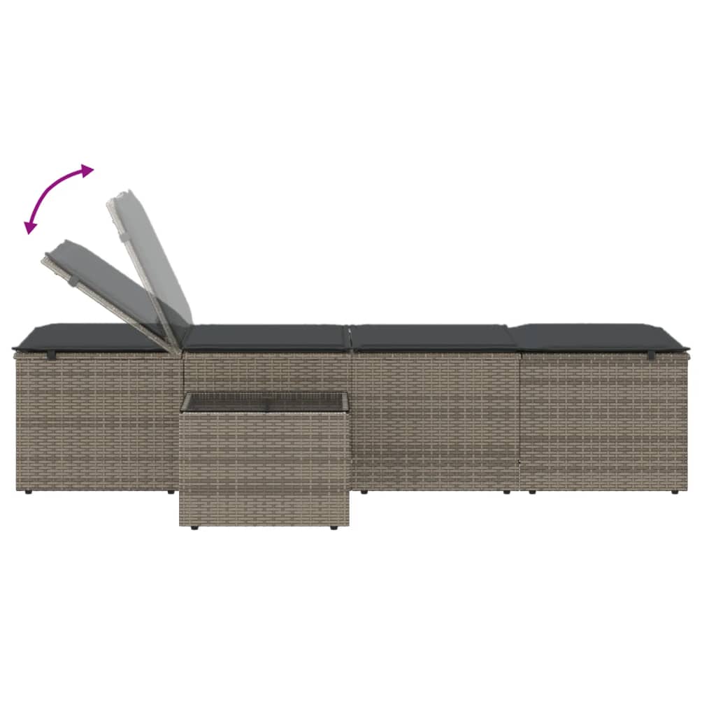 Espreguiçadeiras modulares com mesa 2 pcs vime PE cinzento