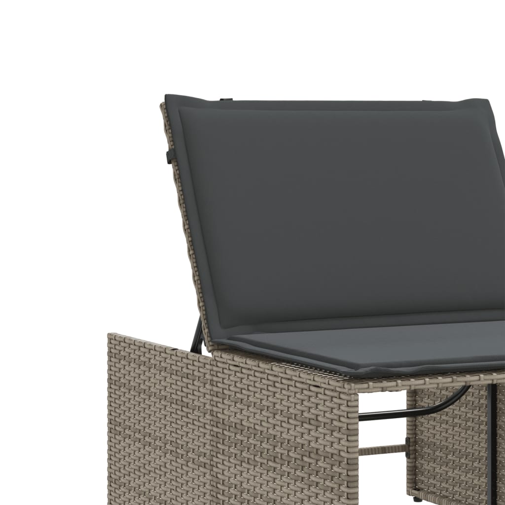 Espreguiçadeiras modulares com mesa 2 pcs vime PE cinzento